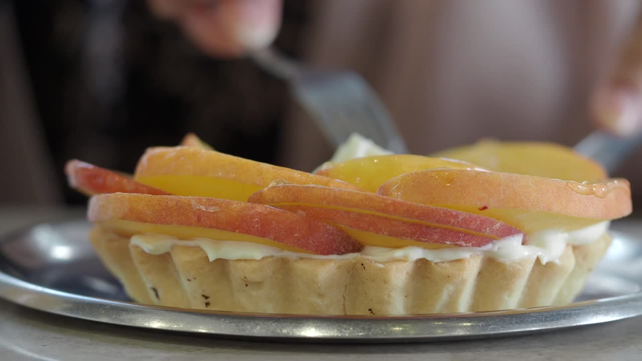 Eating a Peach Fruit Tart