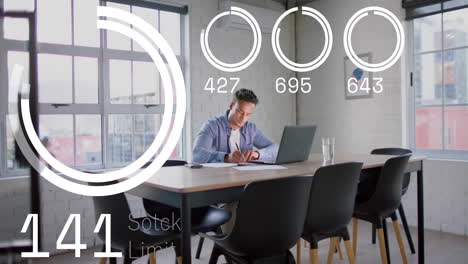 animation of financial data processing over latino businessman in office