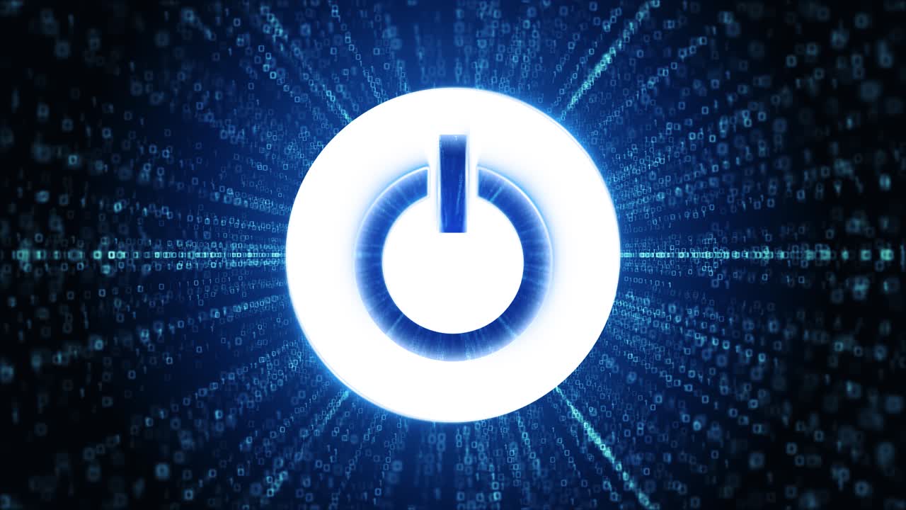 Power button icon digital cyber space loop technology tunnel animation hacking network security