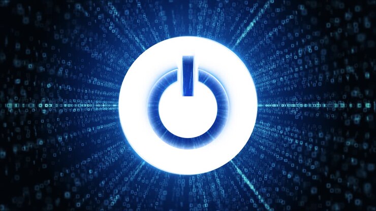 Ein/Aus-Schalter-Symbol digitaler Cyberraum Schleifen-Technologie-Tunnel-Animation Hacking Netzwerksicherheit