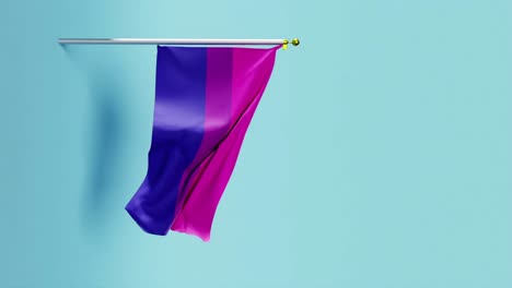 bandera del orgullo bisexual que fluye contra un fondo azul, animación 3d vertical