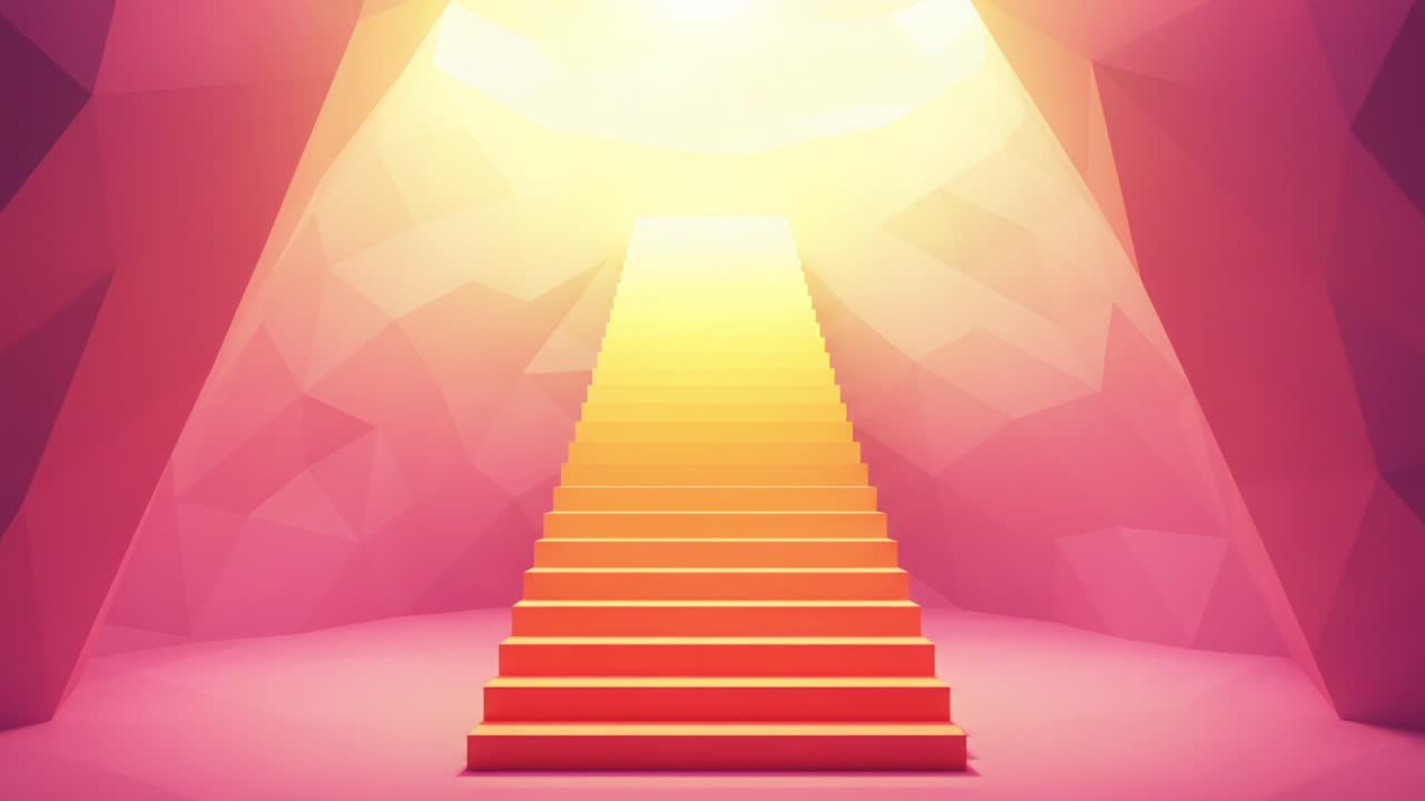 A Vivid and Abstract Representation of Ascending Steps Illuminated by a Gradient of Warm Light, Symbolizing Hope and Journey Towards a Brighter Future