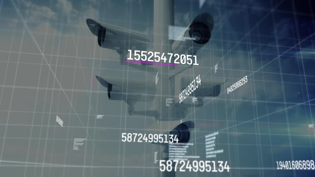 cctv 카메라를 통해 변화하는 숫자의 애니메이션과 데이터 처리