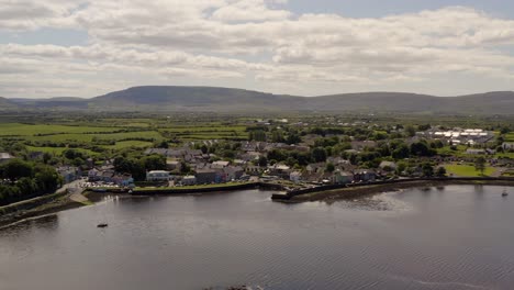 Beautiful-Irish-landscape,-Kinvara-bay-and-Burren-mountains