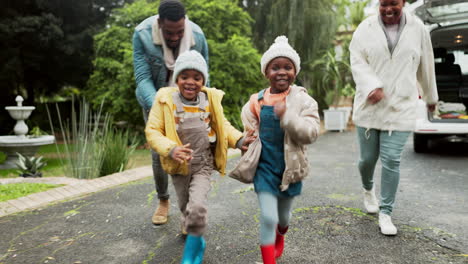 Children,-road-and-jumping-in-puddle-on-winter