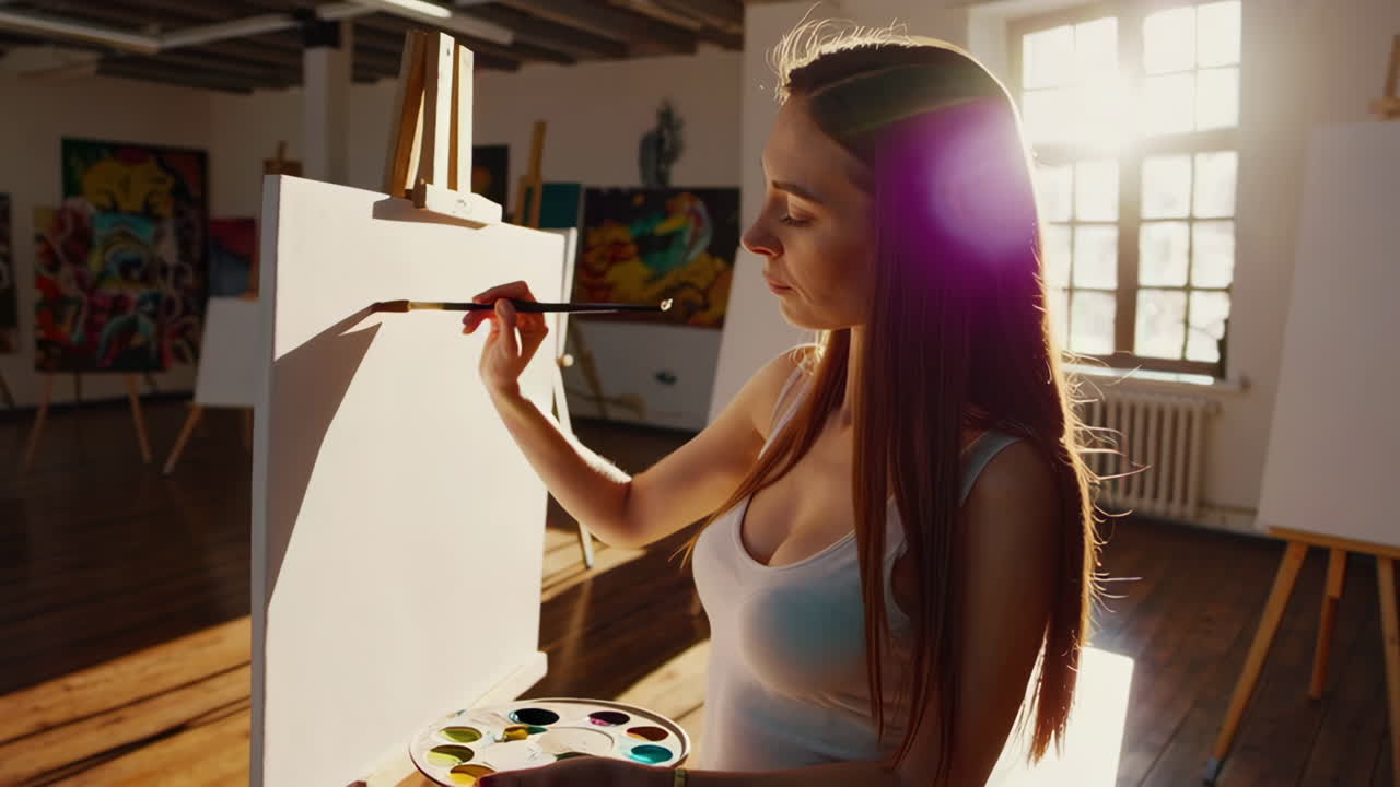 mujer pintando en un estudio de arte