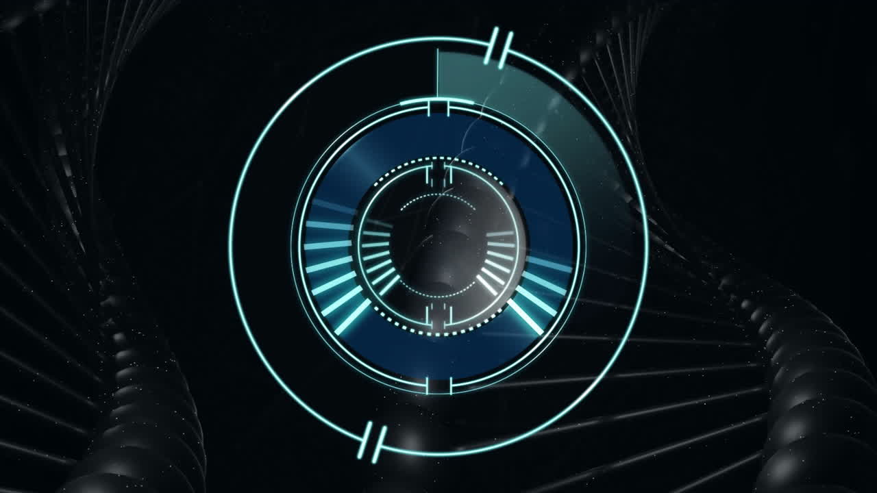 Rotating circular elements with glowing blue accents in futuristic digital animation