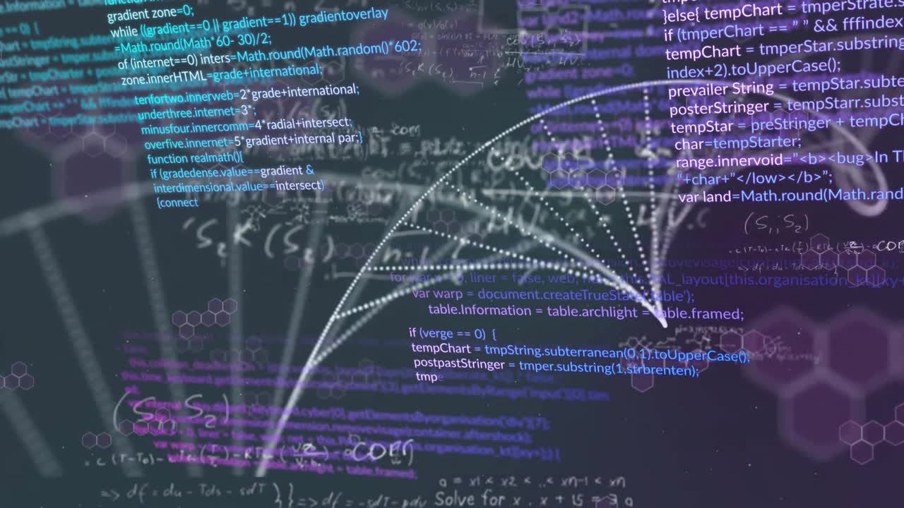 Animation of dna strand and data processing over dark background