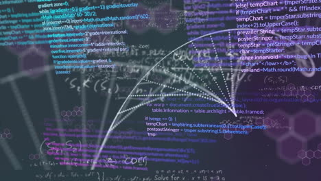 Animación-De-La-Cadena-De-ADN-Y-Procesamiento-De-Datos-Sobre-Fondo-Oscuro.