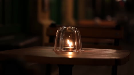candle light on a table at night