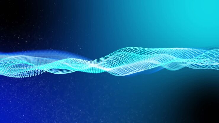 Animation of blue digital mesh waving on blue background