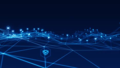 motion graphic of blue digital stoage icon and line linked network connection futuristic technology abstract background concept camera zoom seamless loop video