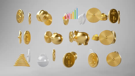 collection of gold financial icons and symbols