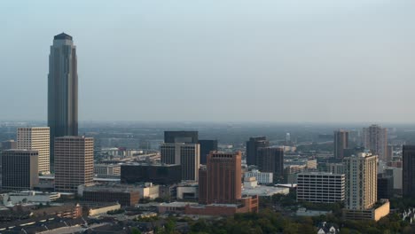 establishing drone shot of the uptown area of southwest houston also known as the galleria area