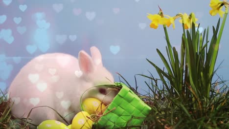 osterhase und eier in einem garten
