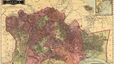 Mapa-Antiguo-Del-Siglo-XIX-Del-Estado-De-Oaxaca-En-México-Durante-El-Porfiriato.