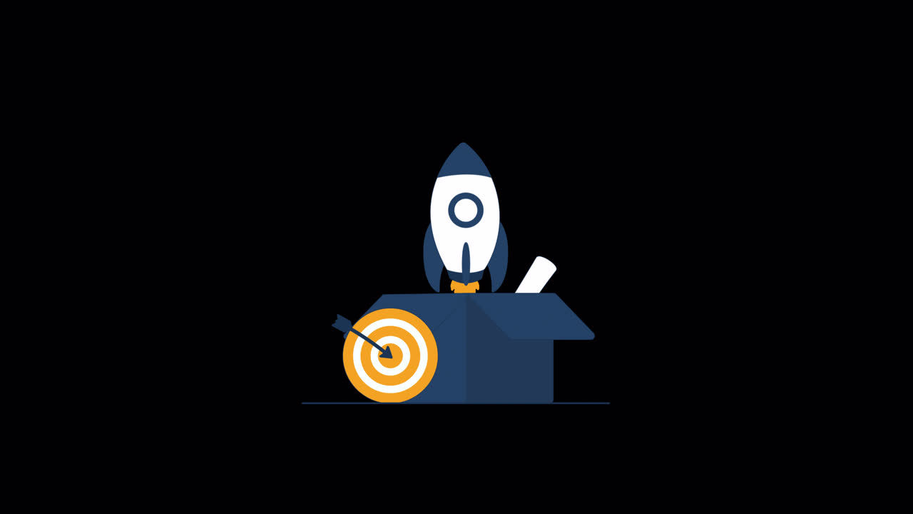 Animated Rocket Launching from Box with Target and Arrow