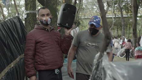 venezuelan migrant camp in bogota, colombia. because of the covid-19 crisis many migrants try to return to their country. they lost their jobs and got evicted from their homes.