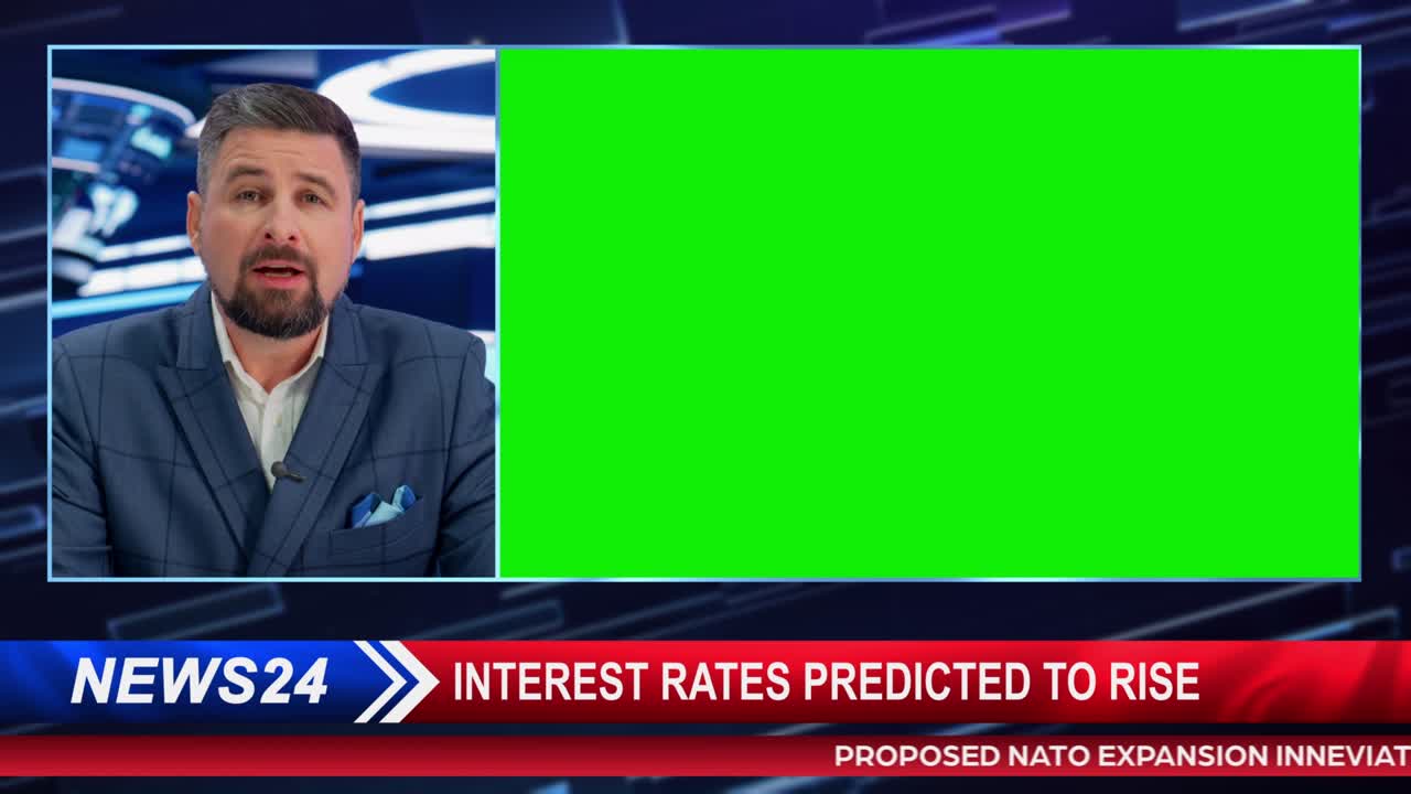 Split Screen TV News Live Report: Anchor Talks, Reporting. Reportage Montage with Picture in Picture Green Screen. Side by Side Chroma Key Display. Television Program Channel Playback. Luma Matte