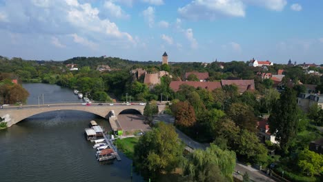 drone view of giebichenstein fortress and the cityscape of halle - saale - in saxony anhalt, germany, on a sunny summer day