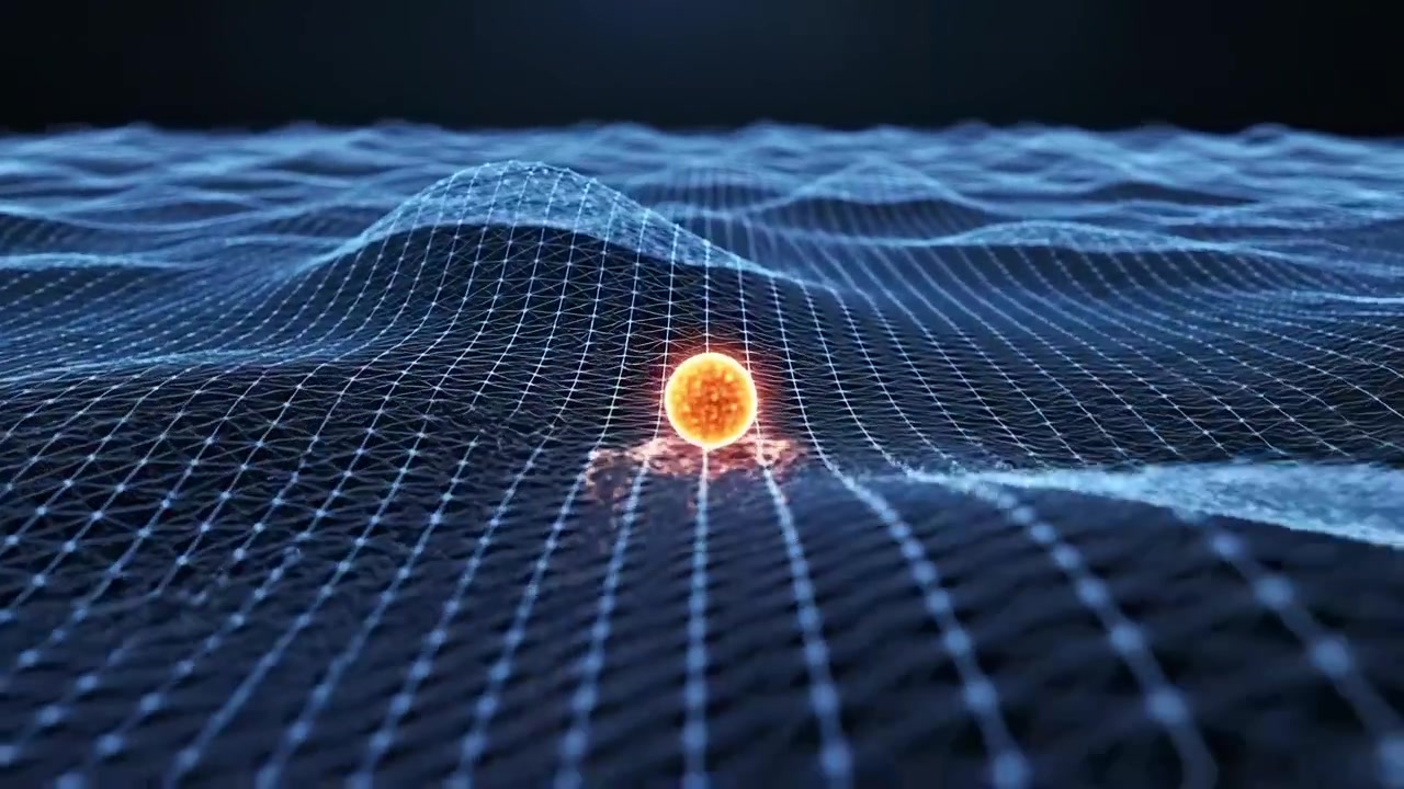 Glowing Sphere Moving Across an Abstract Wireframe Grid