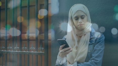 Woman-using-smartphone-and-commuters