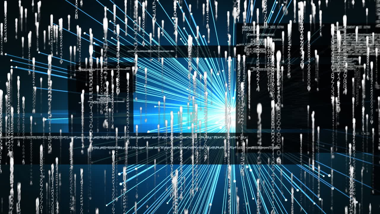 Digital animation showcases global research tech with light trails and lasers.