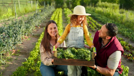 plant, vegetables and happy family on a farm