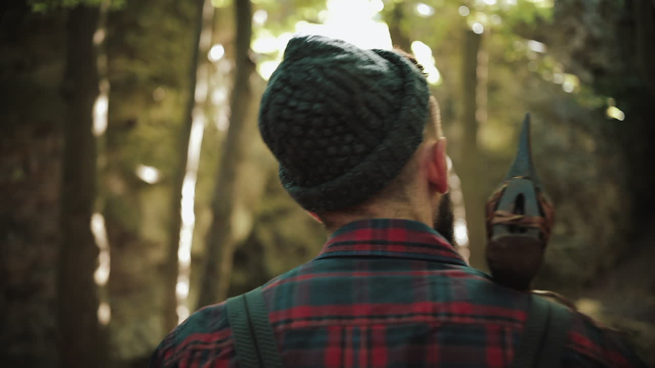 A lumberjack in the forest
