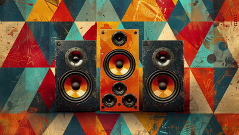 fondo geométrico abstracto con altavoces de audio estéreo