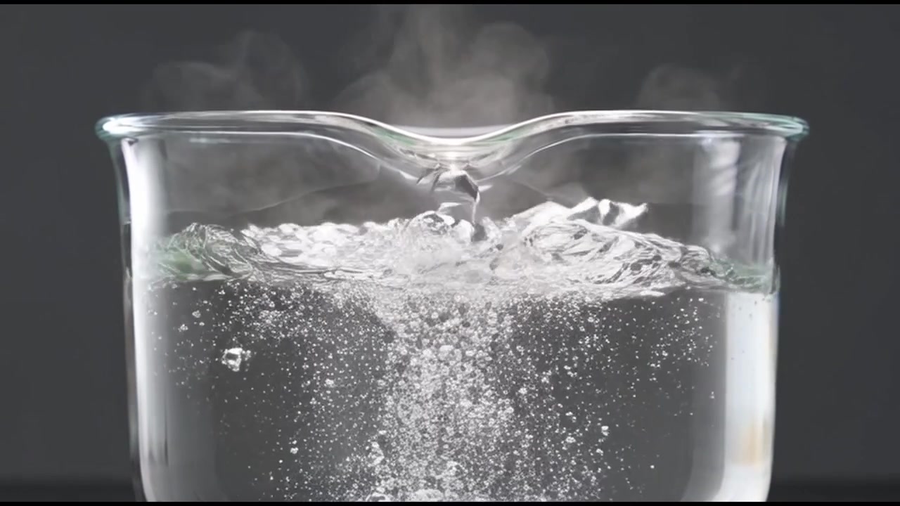 Acqua che bolle in un becher di vetro