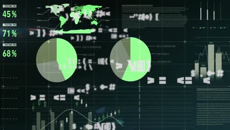 Animation-of-digital-interface-with-symbols-changing,-financial-data-processing-and-statistics