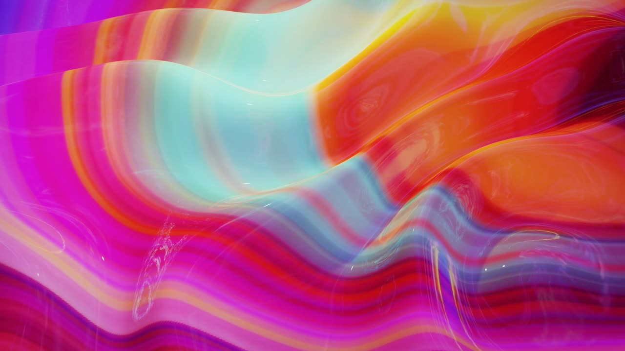 Sfondo fluido astratto in loop stile marmo multicolore. Bella superficie liquida lucida e ondulata con motivo, colore sfumato e onde di flusso. Sfondo luminoso creativo con animazione fluida e delicata