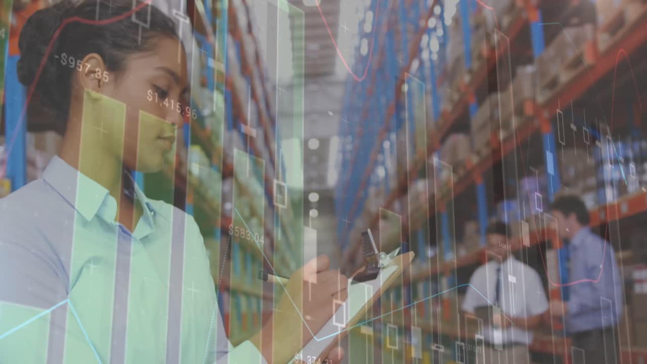 animación del procesamiento de datos sobre las personas que trabajan en el almacén