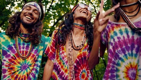 amigos hippie en el bosque.