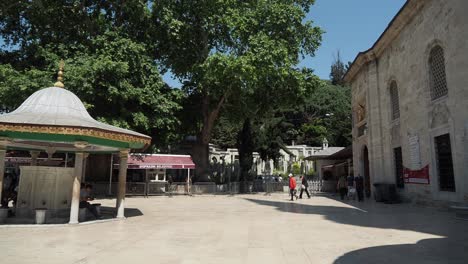 historical turkish mosque square with fountain