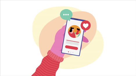 pareja en la animación del dispositivo de teléfono inteligente