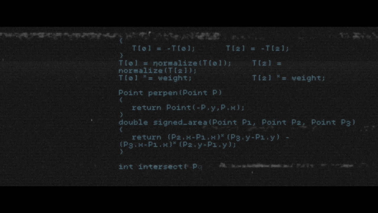 Animation of data processing and recording with glitch on black screen in the background