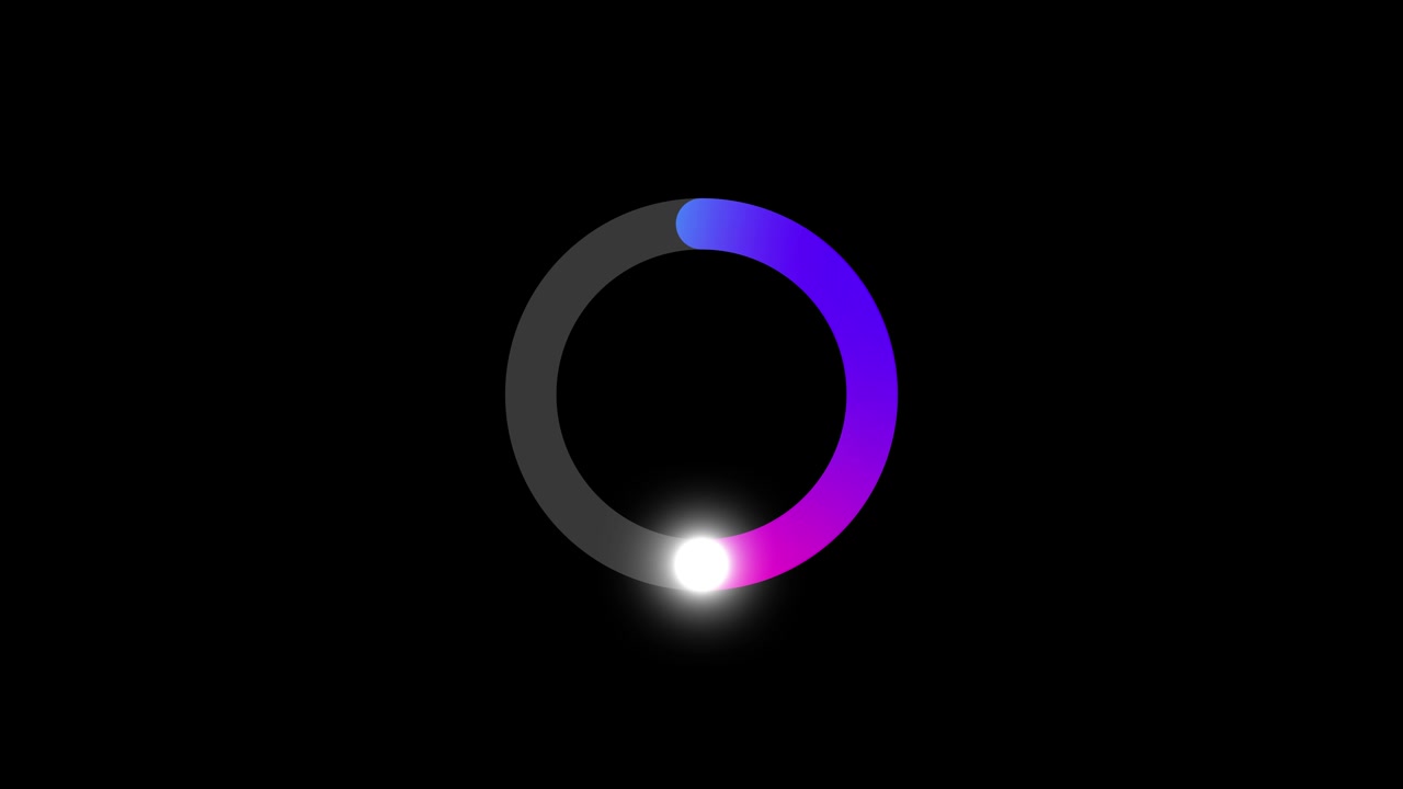 Progress loading bar circle neon gradient animation isolated on black background