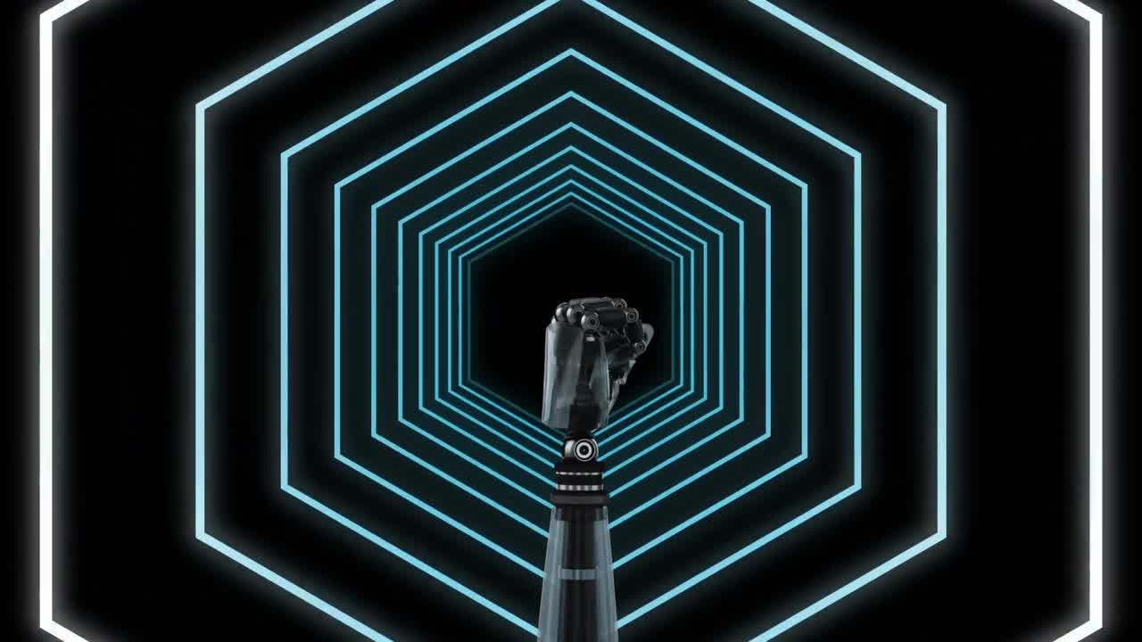 mano de robot en un túnel hexagonal