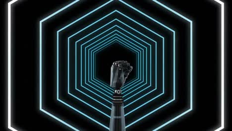 mano de robot en un túnel hexagonal