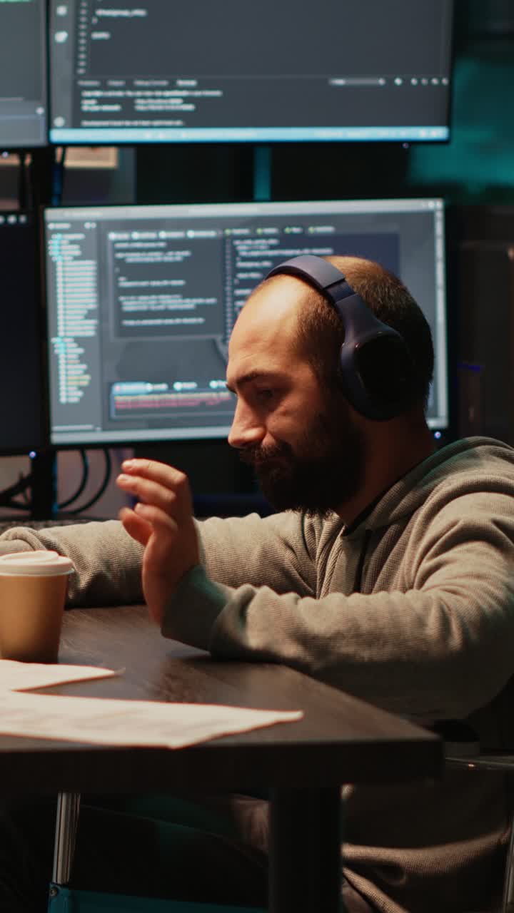 Vertical video: IT web developer writing source code in office