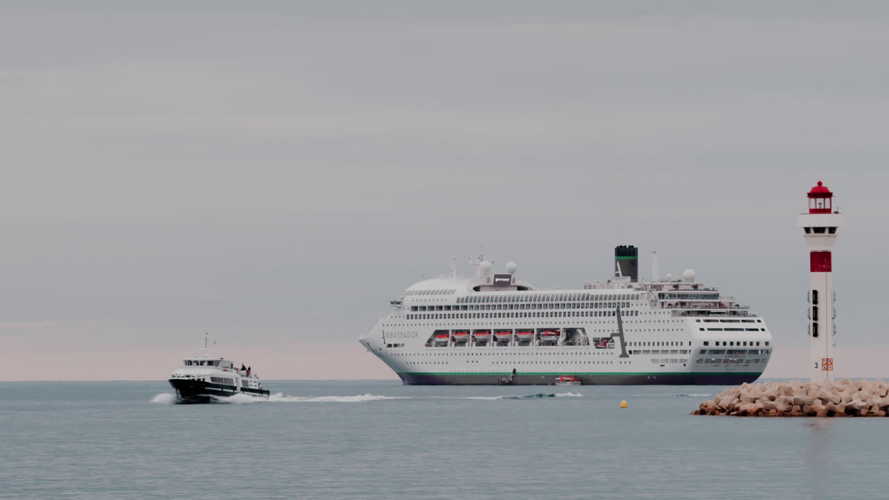 Different types of boats moving on the sea in Cannes, France