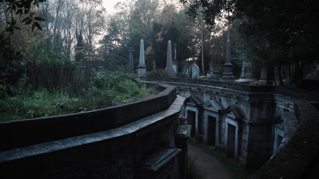 Vecchie cripte nel Cerchio del Libano nel cimitero di Highgate viste dall'alto