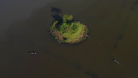 Aerial-Birds-Eye-View-Of-Small-Island-Surrounded-By-Floodwater-In-Sylhet