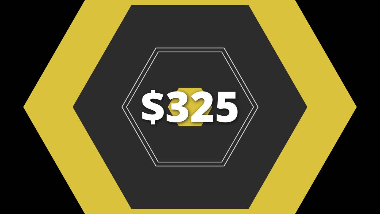 Explore a modern graphic showcasing the price $325 in a striking hexagonal layout perfect for digital marketing