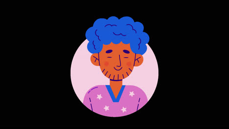hombre de cabello rizado azul
