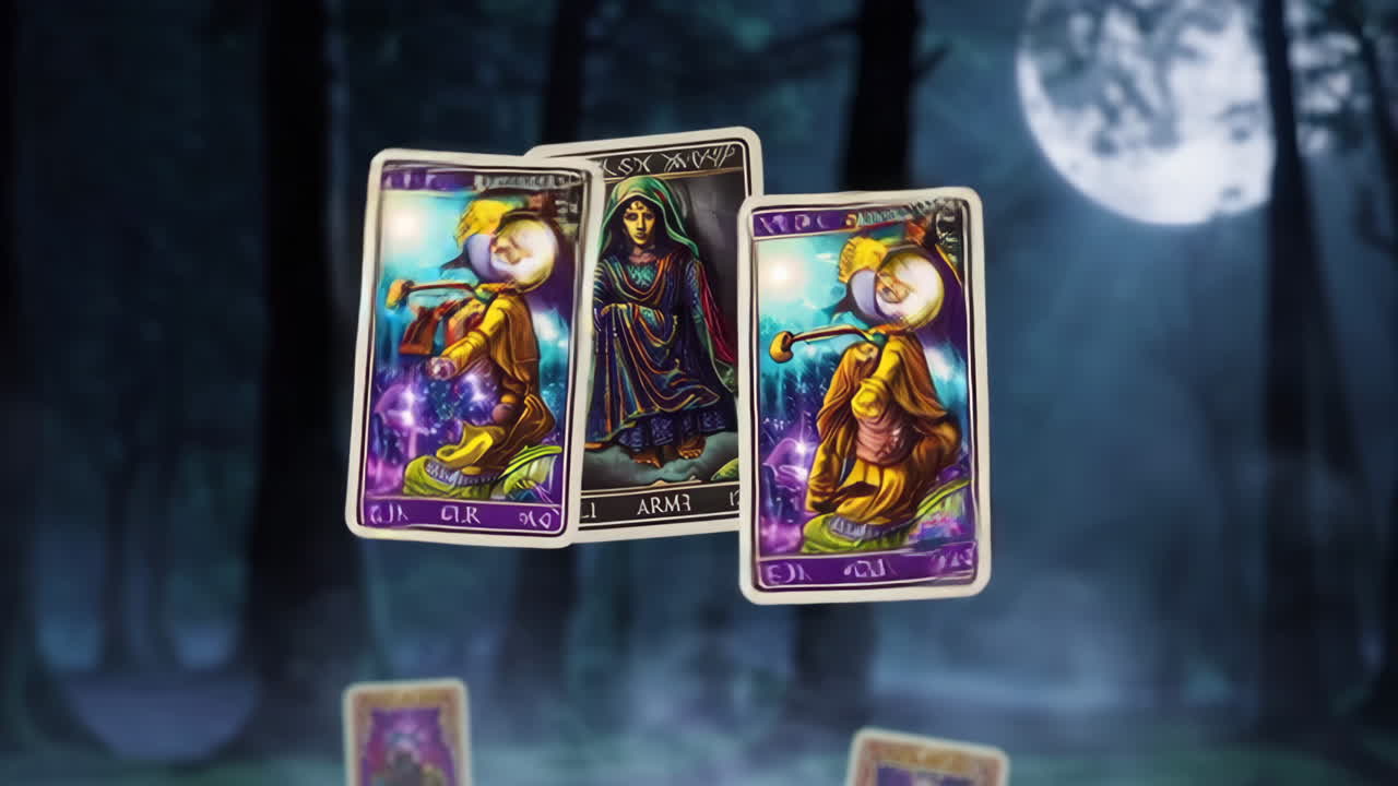 Tarot Cards in a Mystical Forest at Night