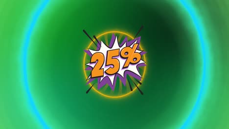 animación de un 25% de texto y un círculo de neón sobre fondo negro