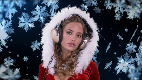woman dances in cute santa claus costume for christmas time disco shoot